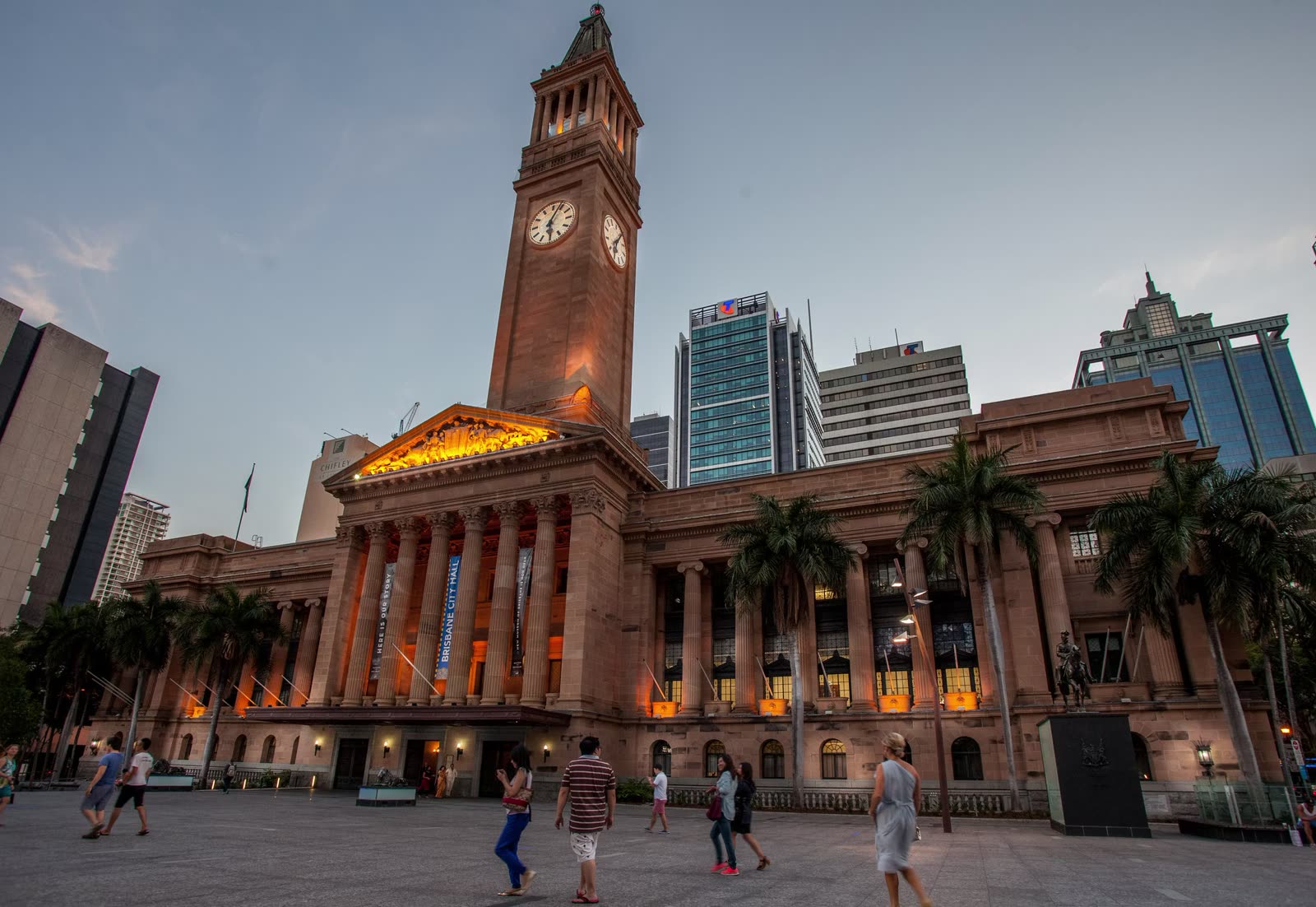 The clock tower and exterior of Brisbane City Hall